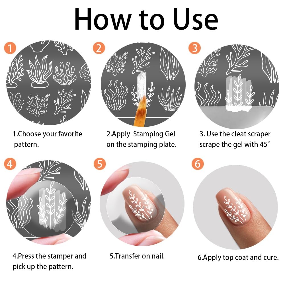 9pcs Ocean Theme Nail Stamping Plates Beach Seashells Seaweed Nail Art Stenci…