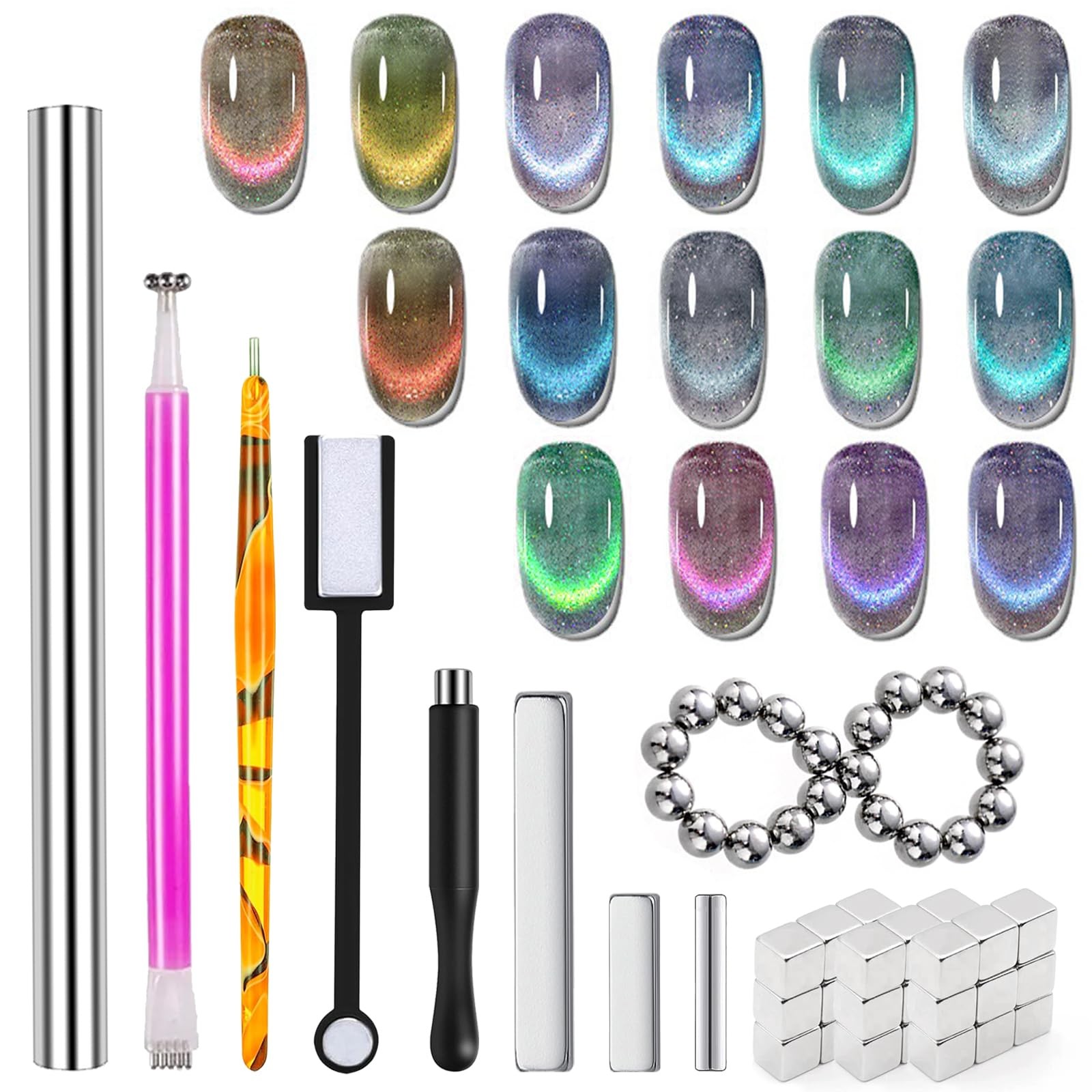55pcs Cat Eye Magnet for Nails, Cat Eye Gel Nail Polish Magnet Kit, Strong Ma…