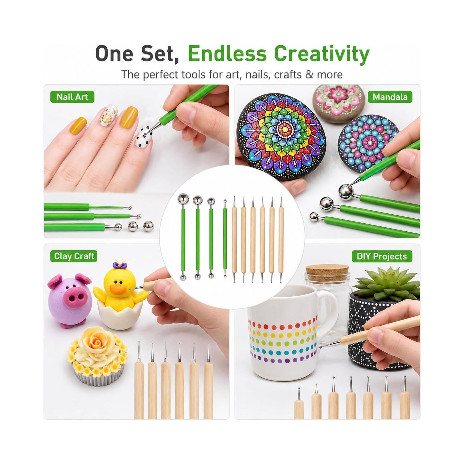 Dotting Tools for Rock Painting and Pottery Clay Modeling – 10 Pcs Set