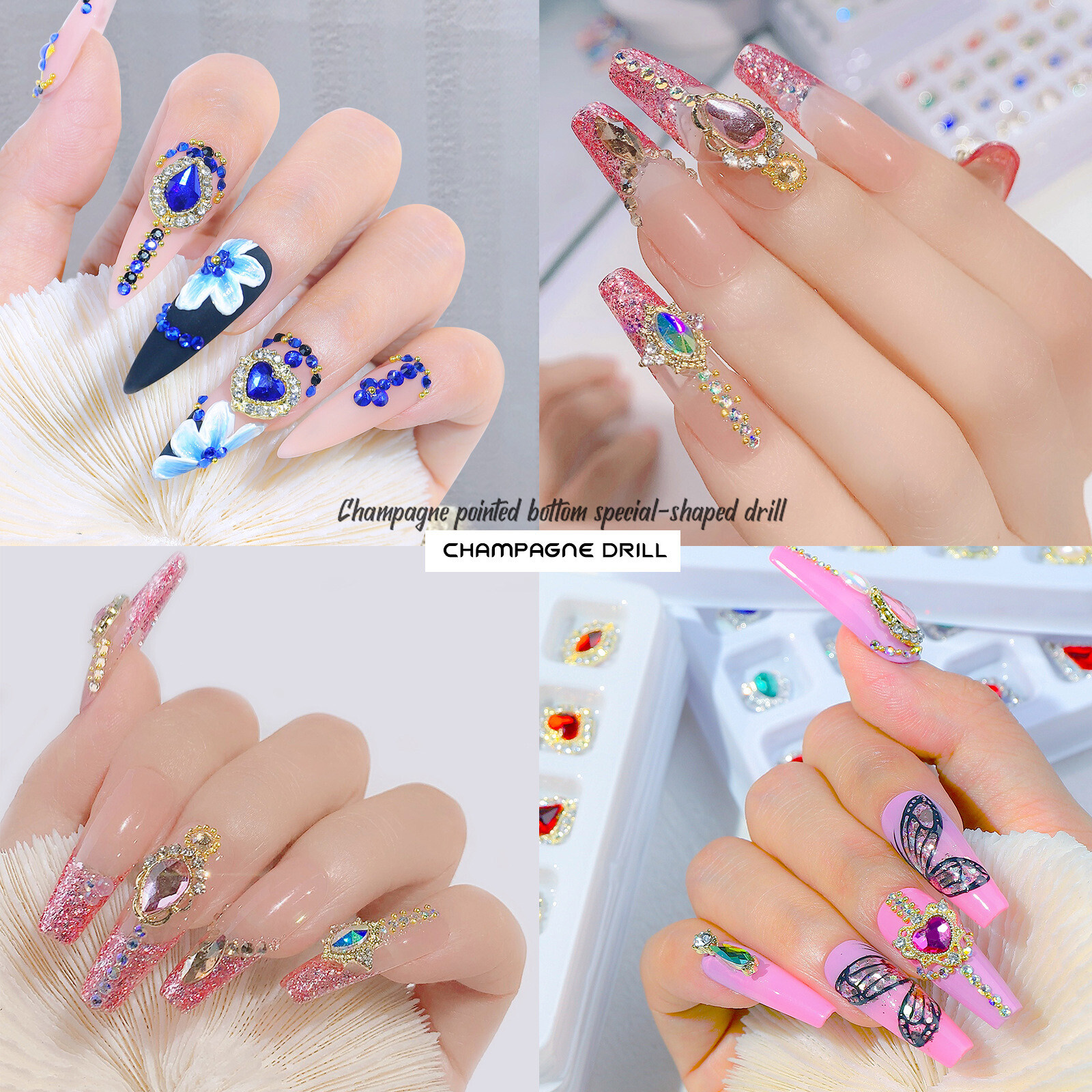 20 Grids Nail Art Rhinestones Glitter Heart Diamond Crystal Butterfly DIY Decora