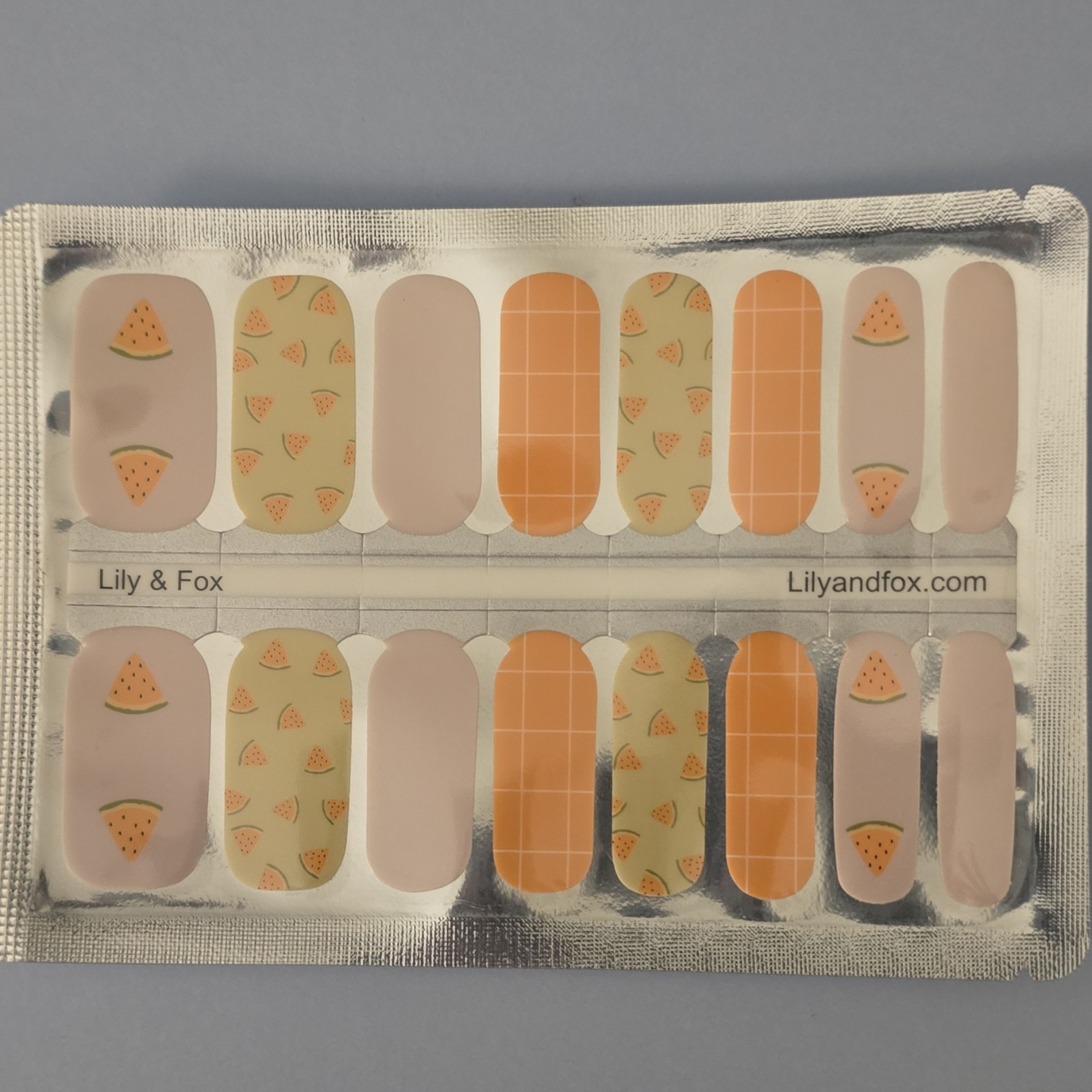 Lily & Fox Nail Wraps – Watermelon Fruit Peach Beige Orange Green – Full Cover