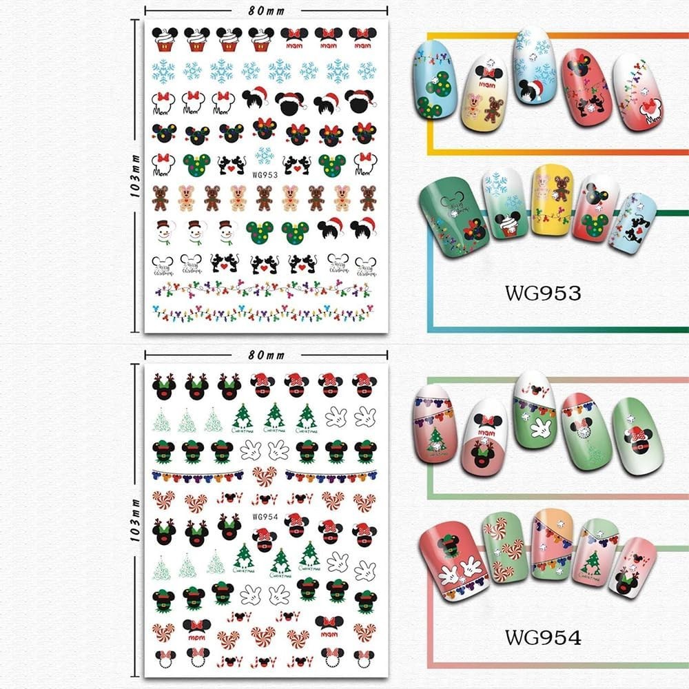 Cute 3D Cartoon Christmas Nail Stickers – 4 Sheets for Festive Nails