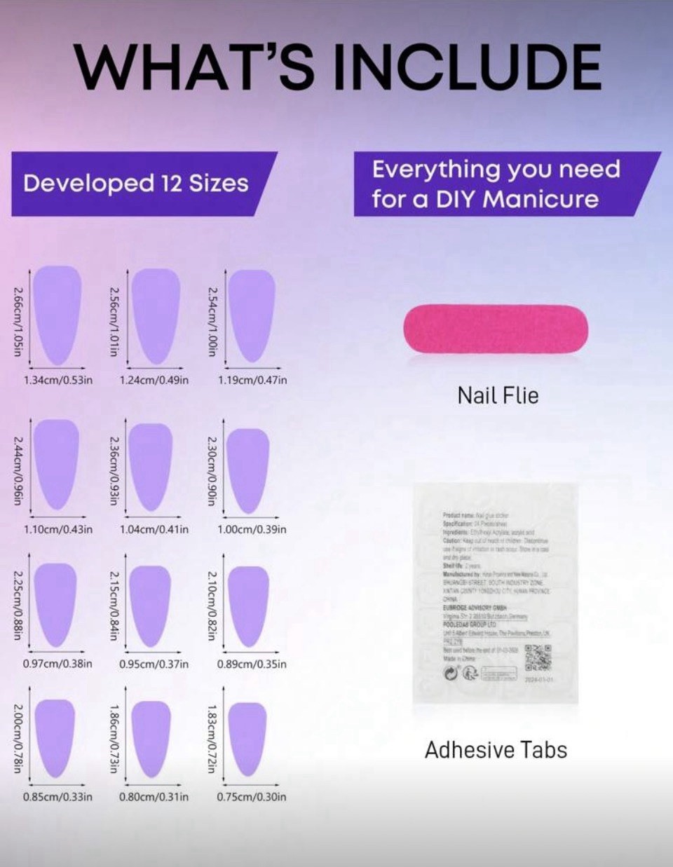 Traditional French Tip Medium Almond Nail Kit | 24-Pieces | New