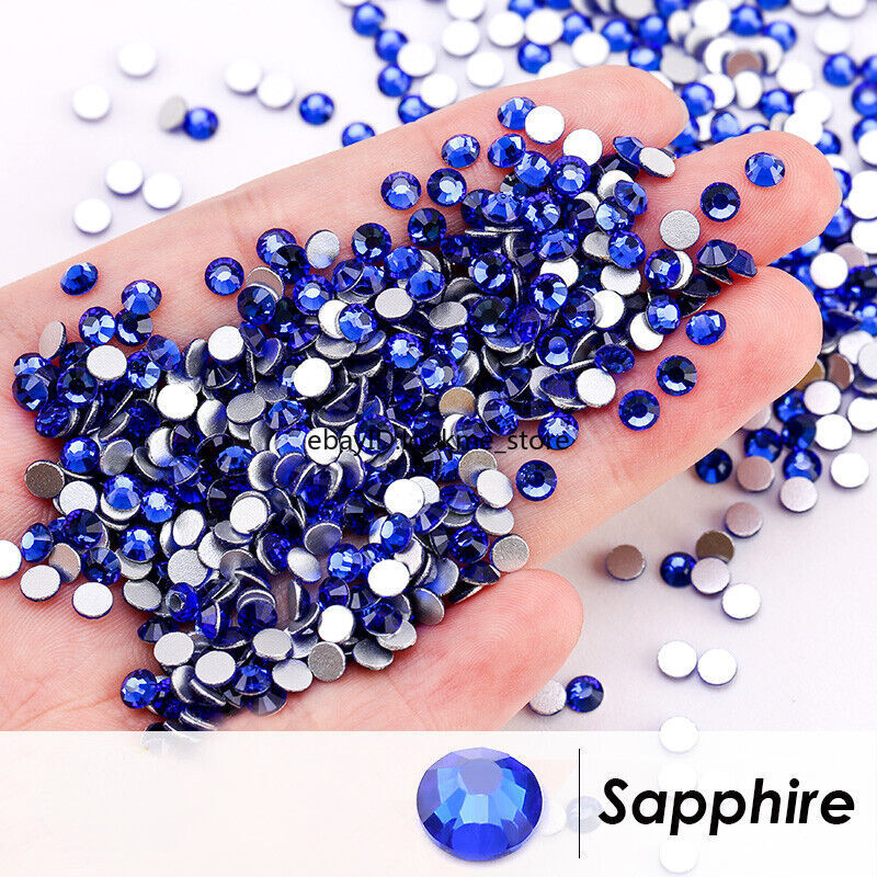 1440pcs Blue Glass Crystal Nail Art Rhinestones Flat Back Gems 3D Nail Tips Deco