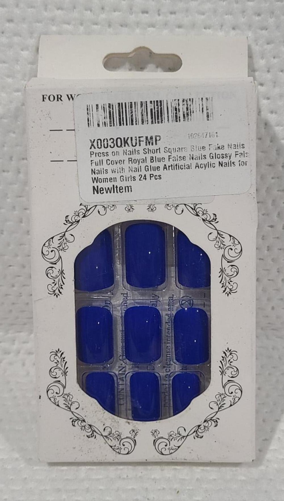 Press on Nails Short Square Blue Fake Nails Full Cover Royal Blue False Nails