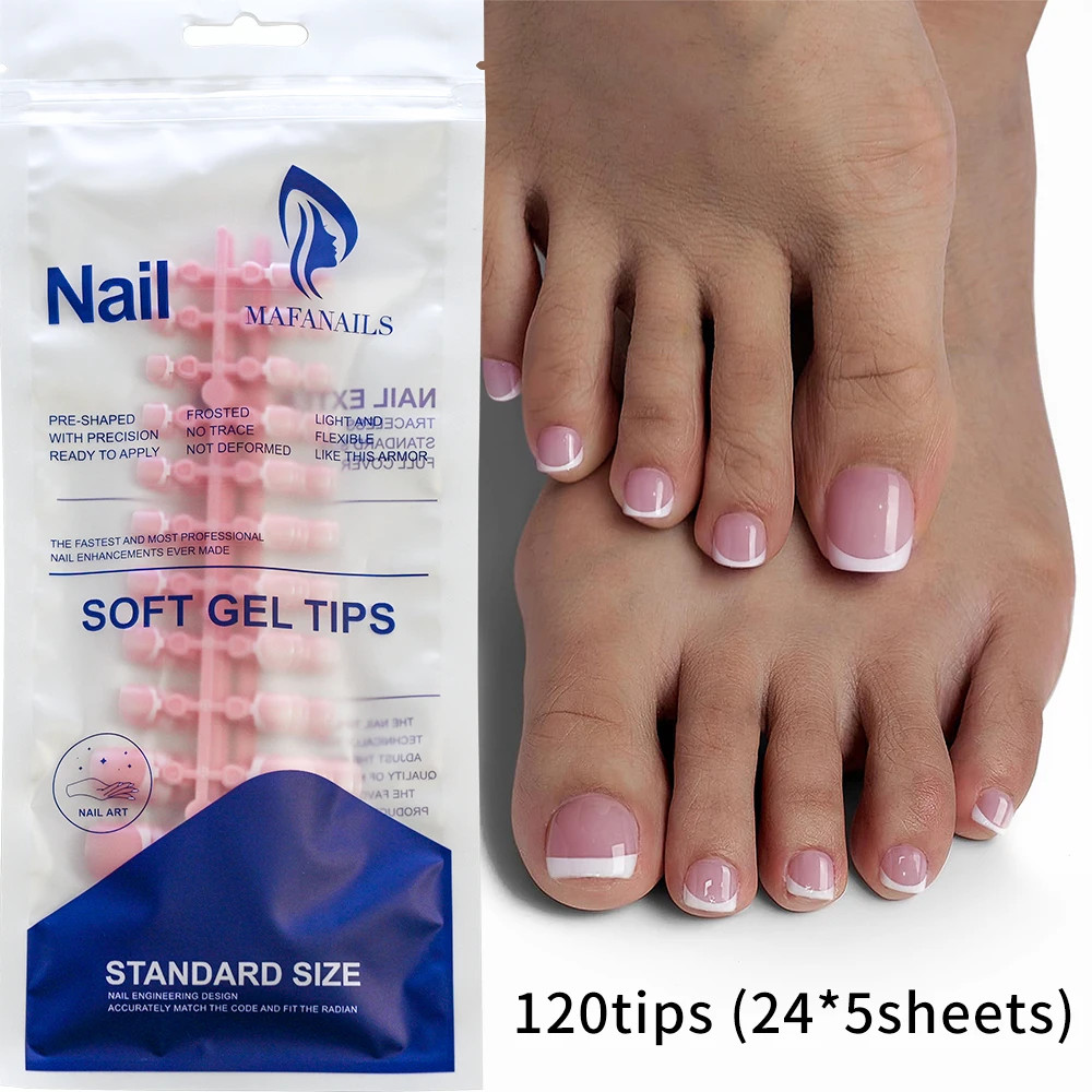 144Pcs Short Square False Toe Nails Lake Blue/White/Red/Nude Press on Toenails G
