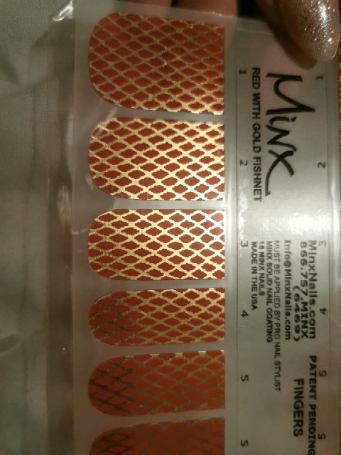 Red With Gold Fishnet (a) MINX PRO NAIL WRAPS NEW SALON QUALITY