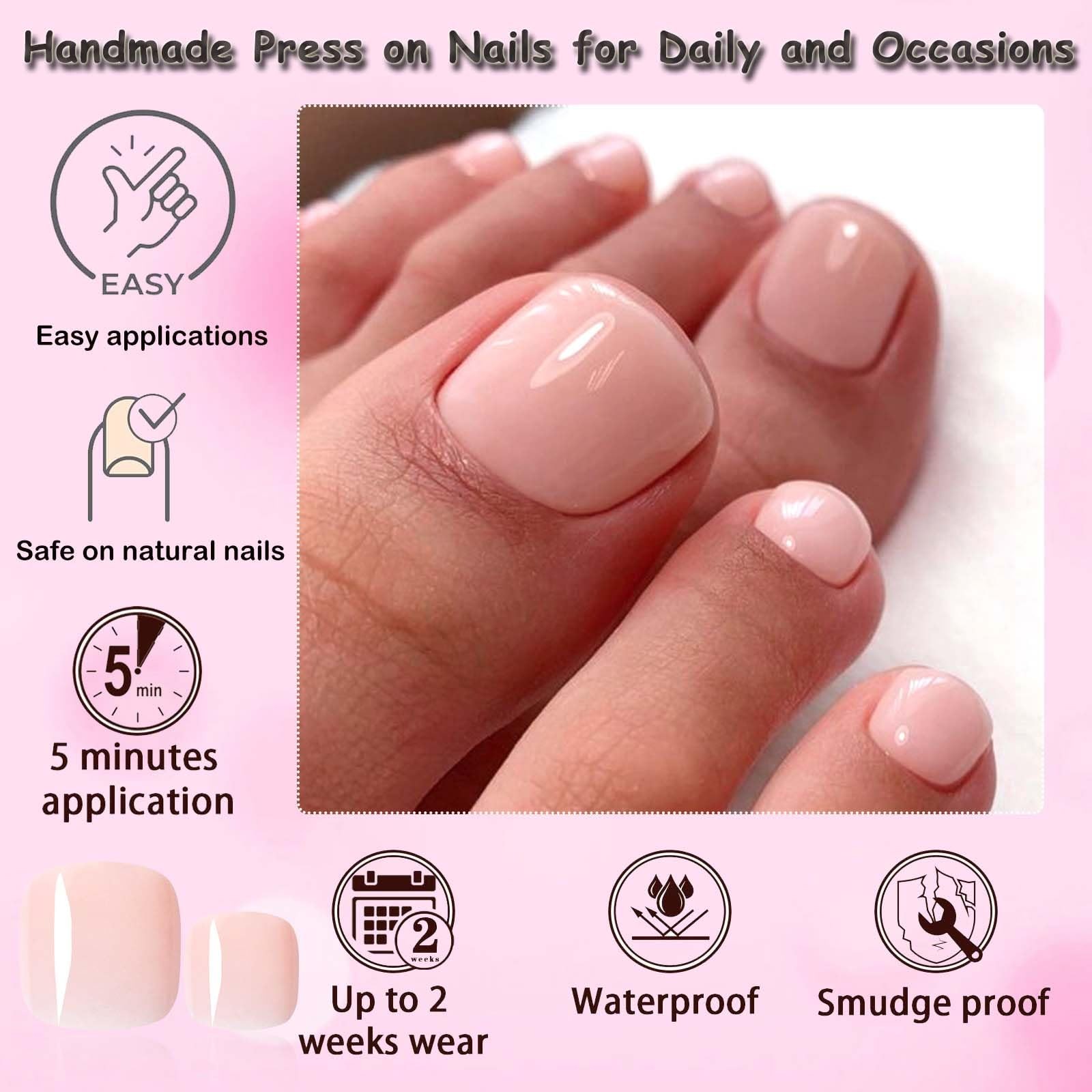 240 Matte White Press On Toenails Short Square Full Cover False Toe Nails Tips