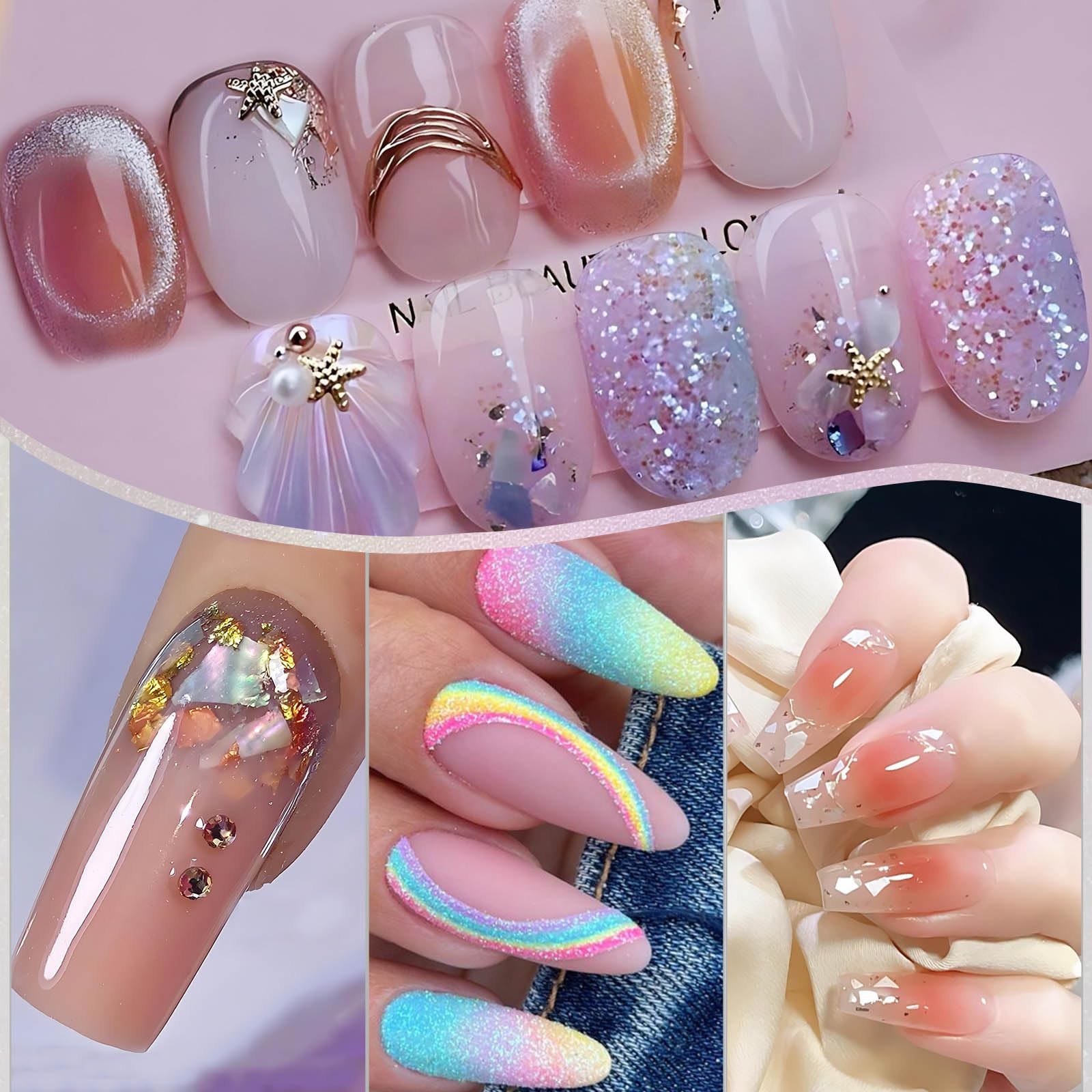 12 Colors Sugar Nail Glitter Set With Natural Abalone Shell Flakes, Holograph…