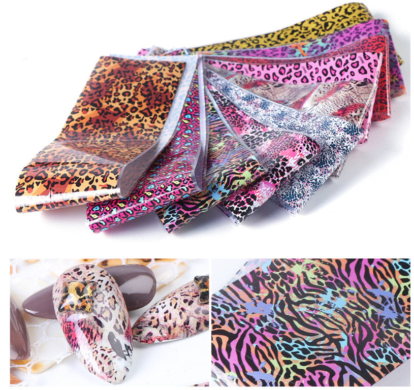 10Pcs Pink Leopard Print Snake Animal Skin Tiger Print Nail Foil Transfer 19130