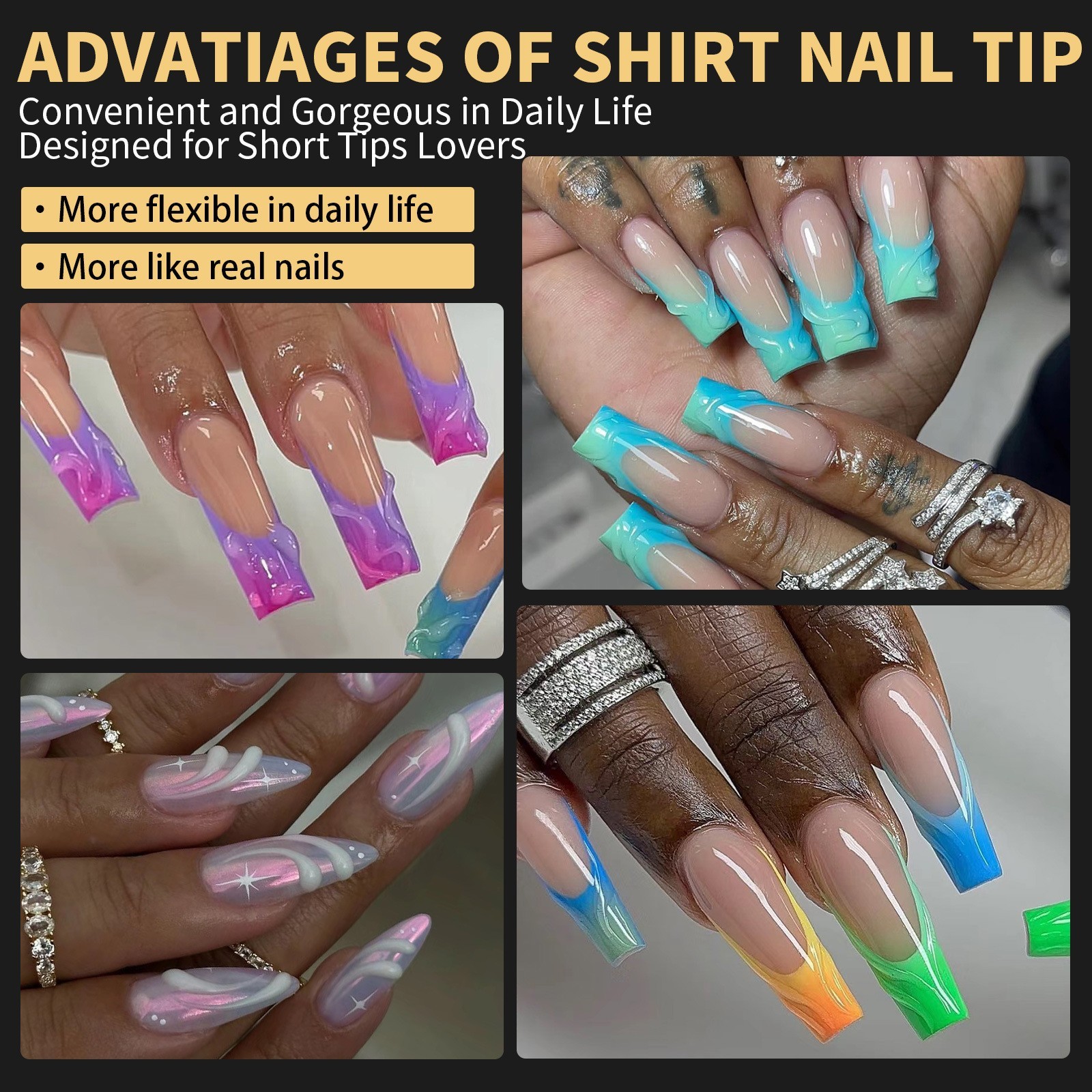 Almond/Coffin/Stiletto/Square Soft Gel Nail Tips S~XXL Sizes Clear False Nails