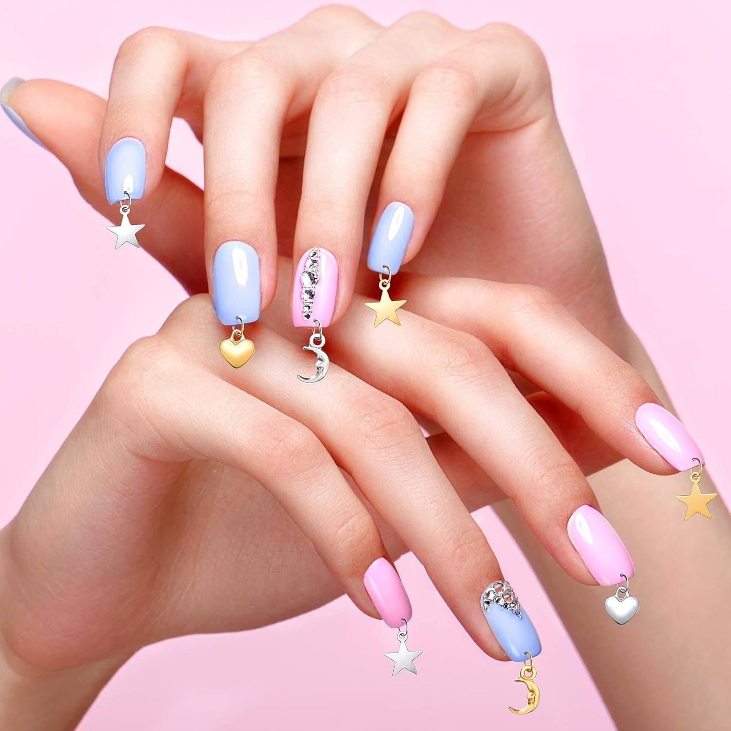 71 PCS Dangle Nail Art Charms, Nail Jewelry Rings with Nail Piercing Tool Art