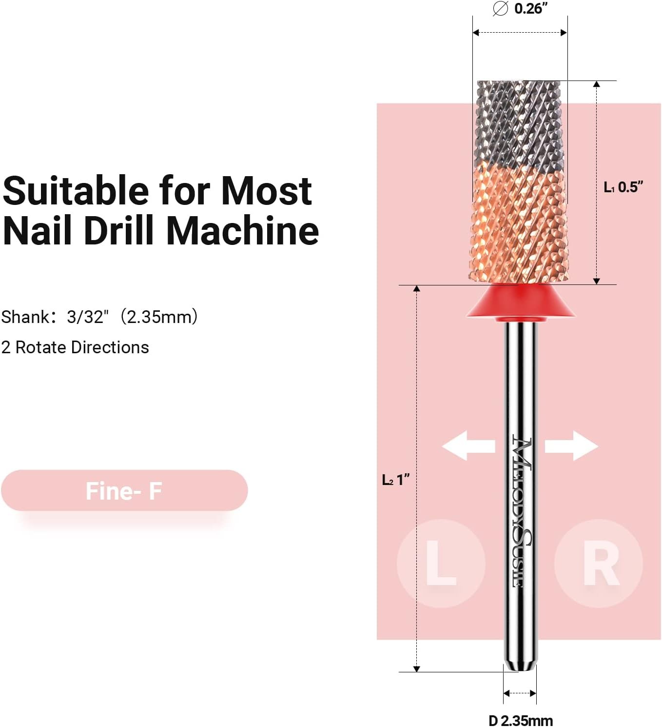 Tapered Nail Drill Bits, 3/32” Carbide Tungsten Bits,