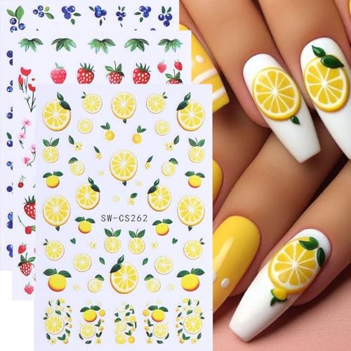 Fruit Nail Art Stickers Decals 3D Summer Nail Stickers 6PCS Lemon style8