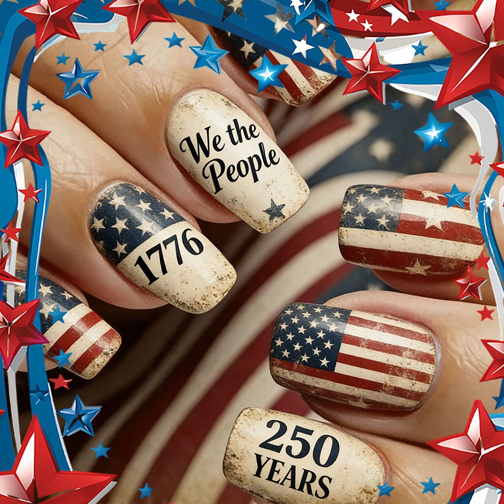 72pcs-4th of July Press on Nail, Short Square “We The People” & 1776 False Nails