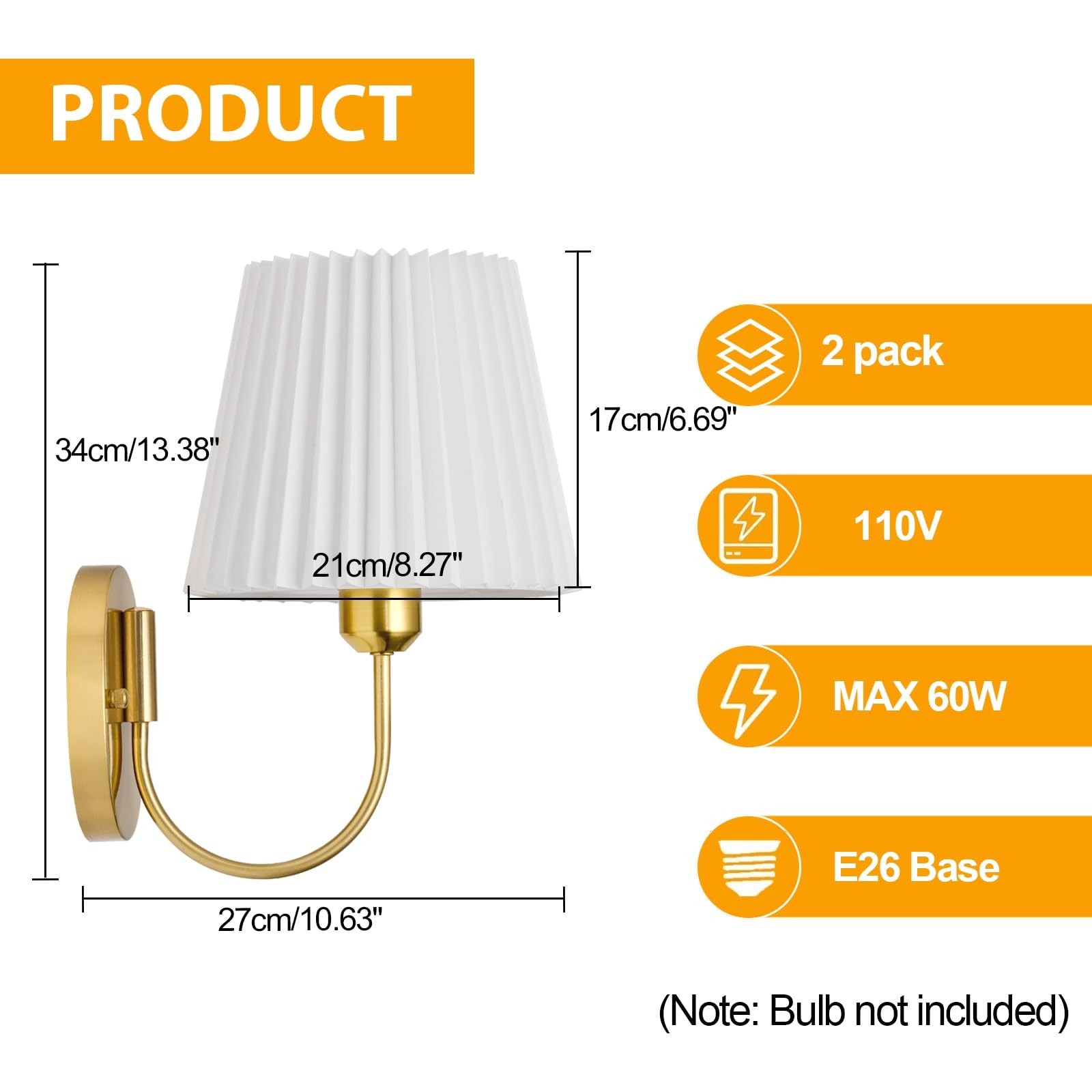 PASSICA DECOR Hardwired Gold Wall Sconce Set of 2 Vintage Wall Light for Bedr…