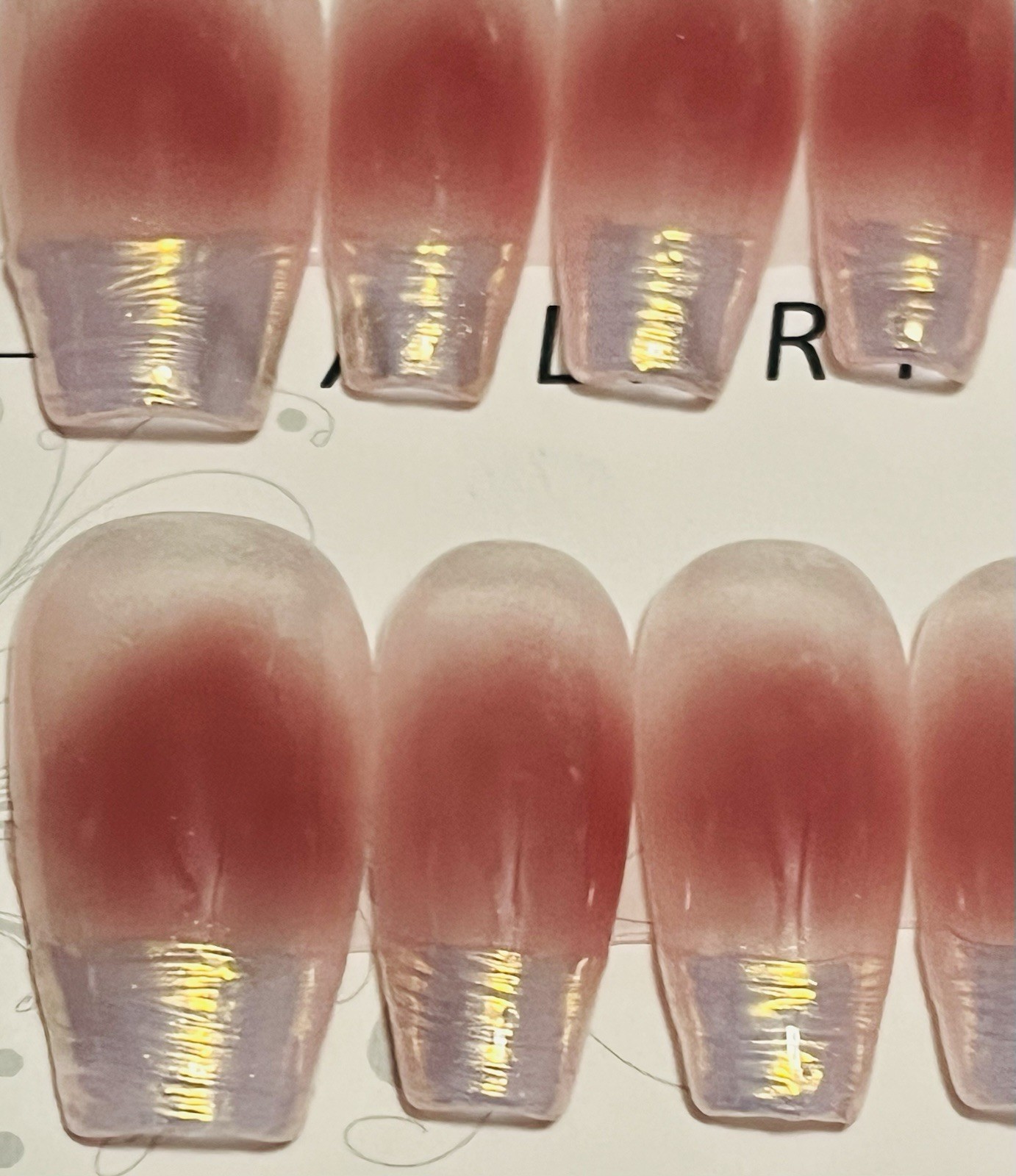 10 PCs Handmade Nails Blush Pink Shimmering French Tip Medium Length Coffin Sz L