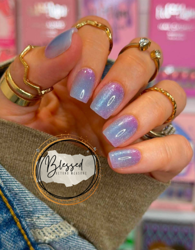Red Aspen Press On Nails-Aliyah’s Alexandrite Short Squoval Acrylic Blue Purple