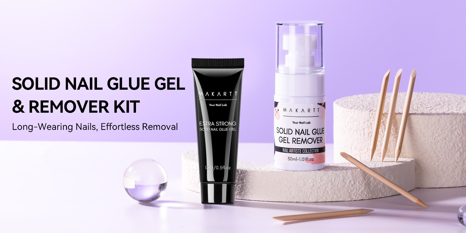 Super Strong Nail Glue & Remover Kit – 30ml Gel for Press-On Tips, Easy Polish R
