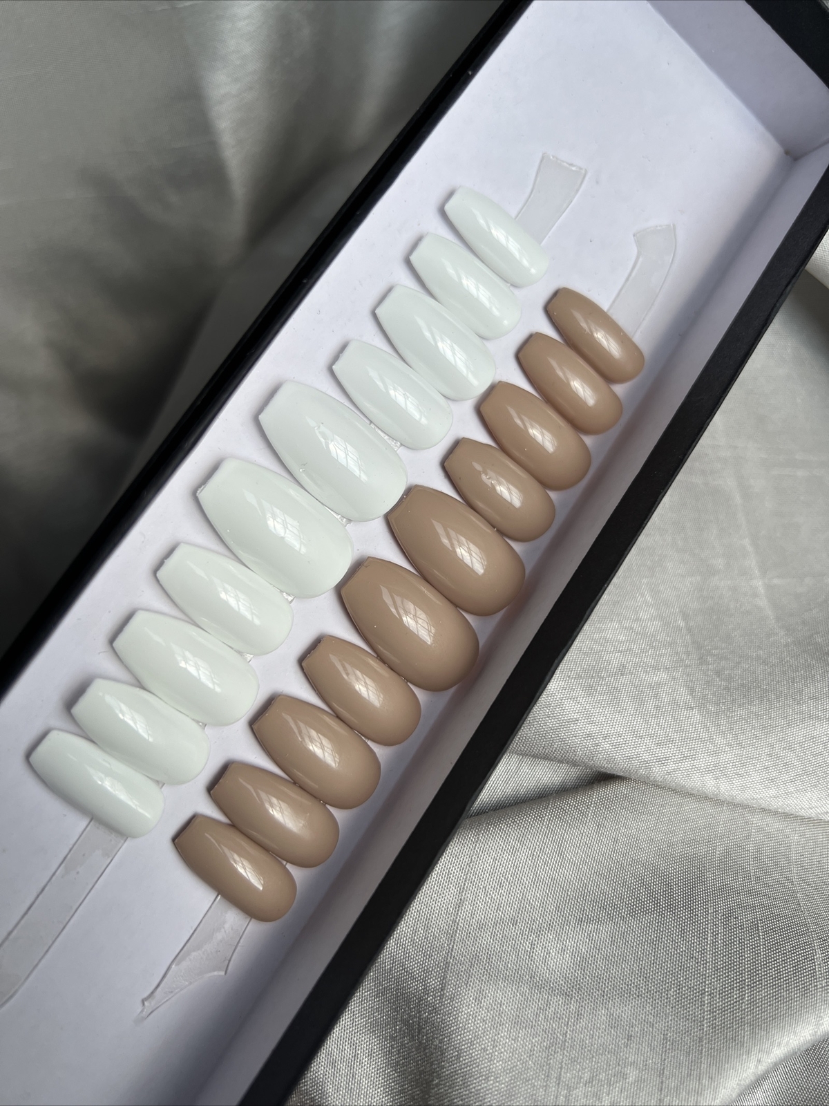 🔥 CUSTOM Gel Press On Nails, Deluxe Nude White , Short Coffin New With 1 KIT