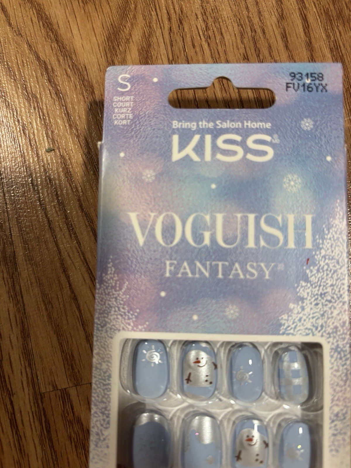 KISS Voguish Fantasy, Press on Nails, Snowman Nose, Blue, Short Oval, 28 Count