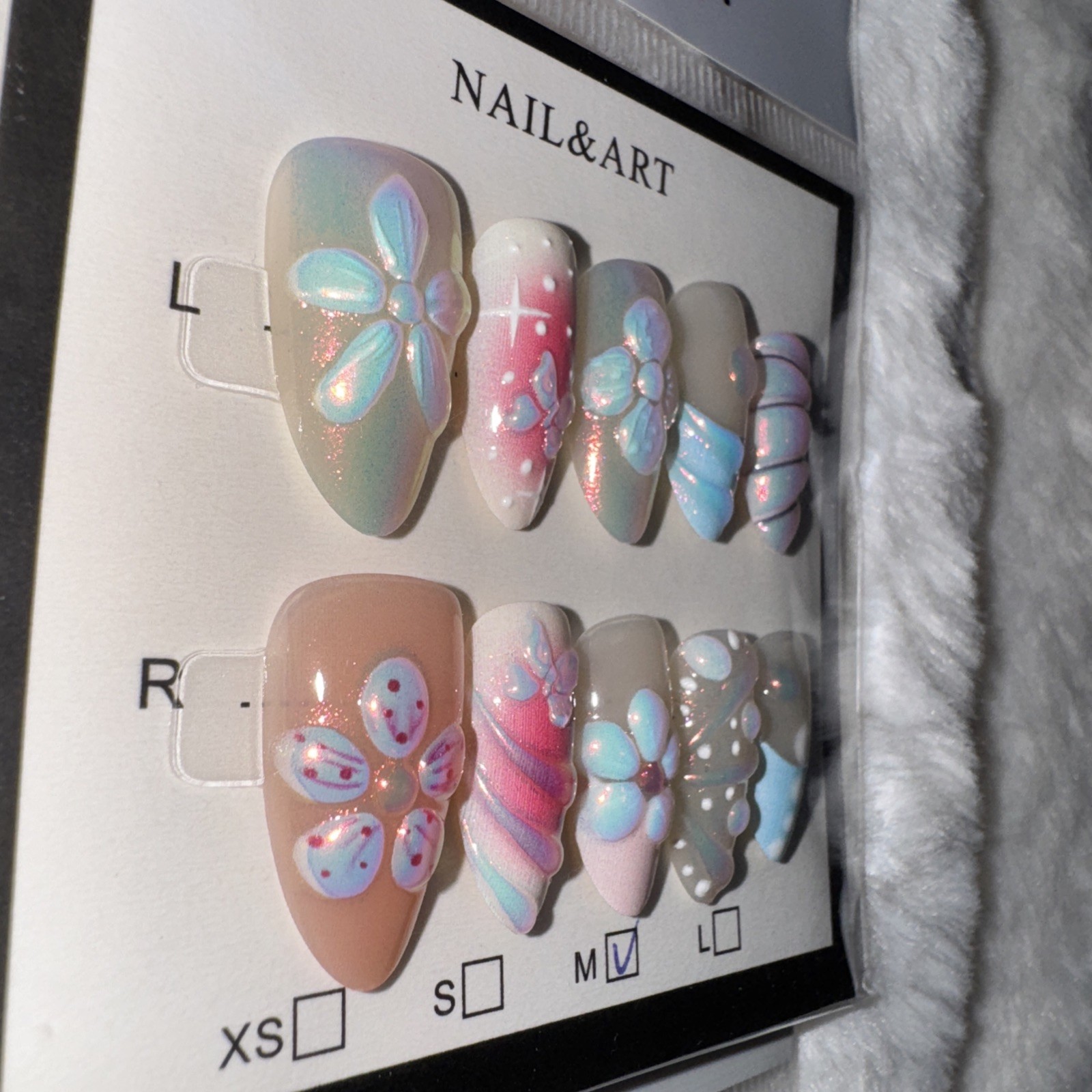 4 Packs Of 10pcs Almond Press On nails | 3D Unique Designs| Size M | Reusable 13