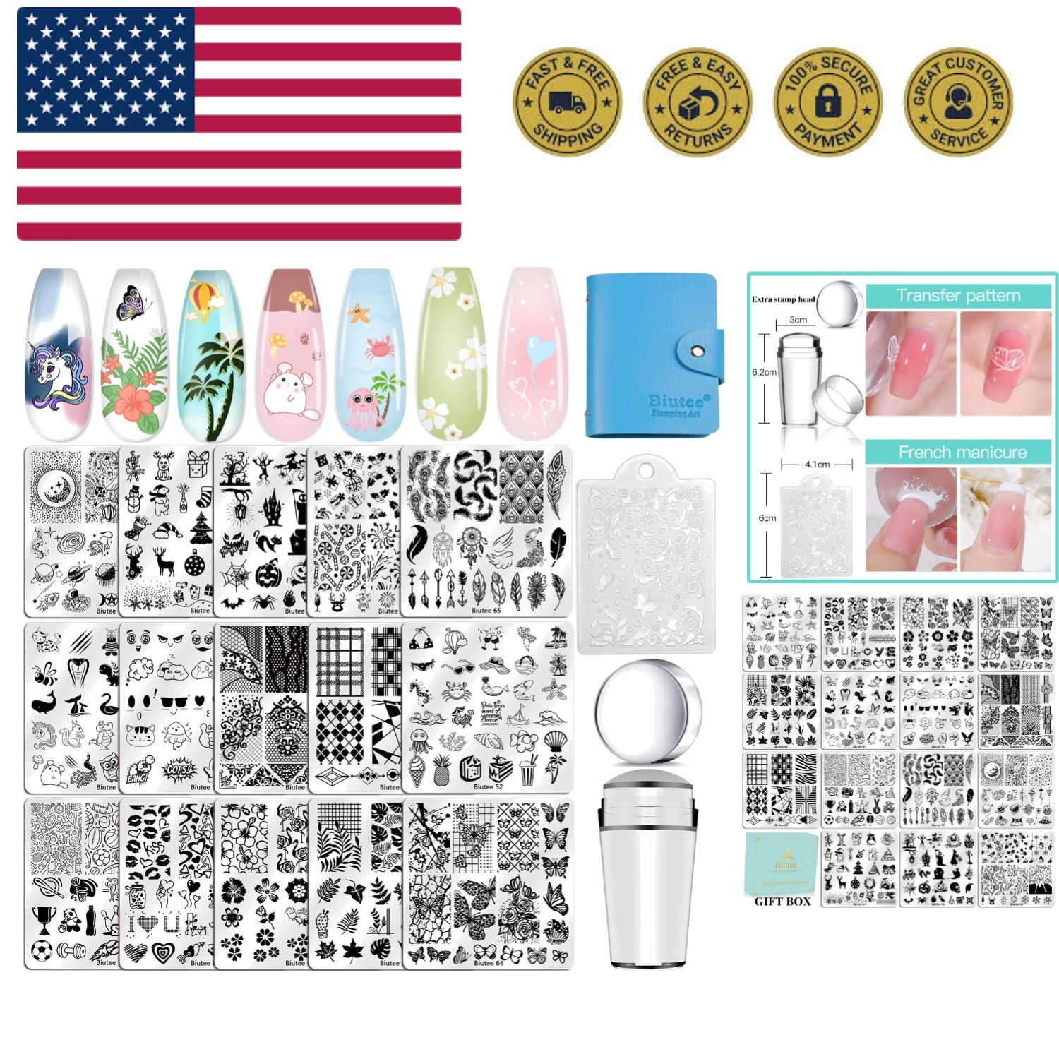 Nail Stamping Plates Set 15PCS Nail Art Stamper Scraper Nail Art Stamping Kit…