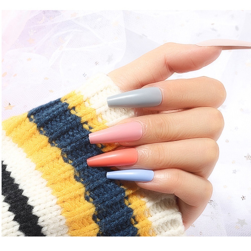 100Pcs False Nail Tips Colors Full Cover Long Ballerina Fake Nails Art Decor DIY