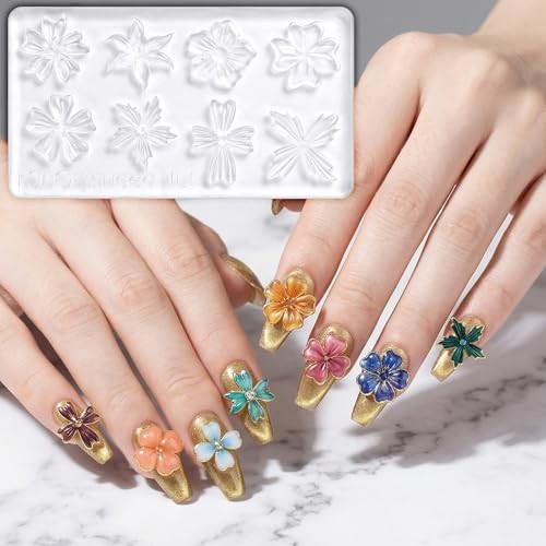 3D Flower Mold for Nails, 2 Pcs Silicone Nail Art Molds with 8 Floral Designs,