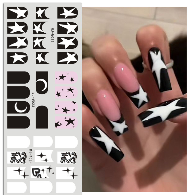 8 sheets French Line Style Moon Star Heart Striped Nail Art Stickers NS52