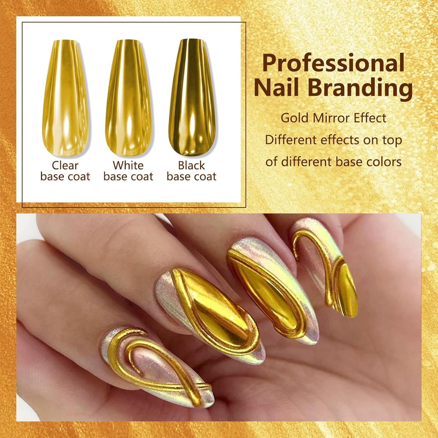 Holographic Gold Chrome Nail Powder Glitter Dust for Nail Art & Decoration