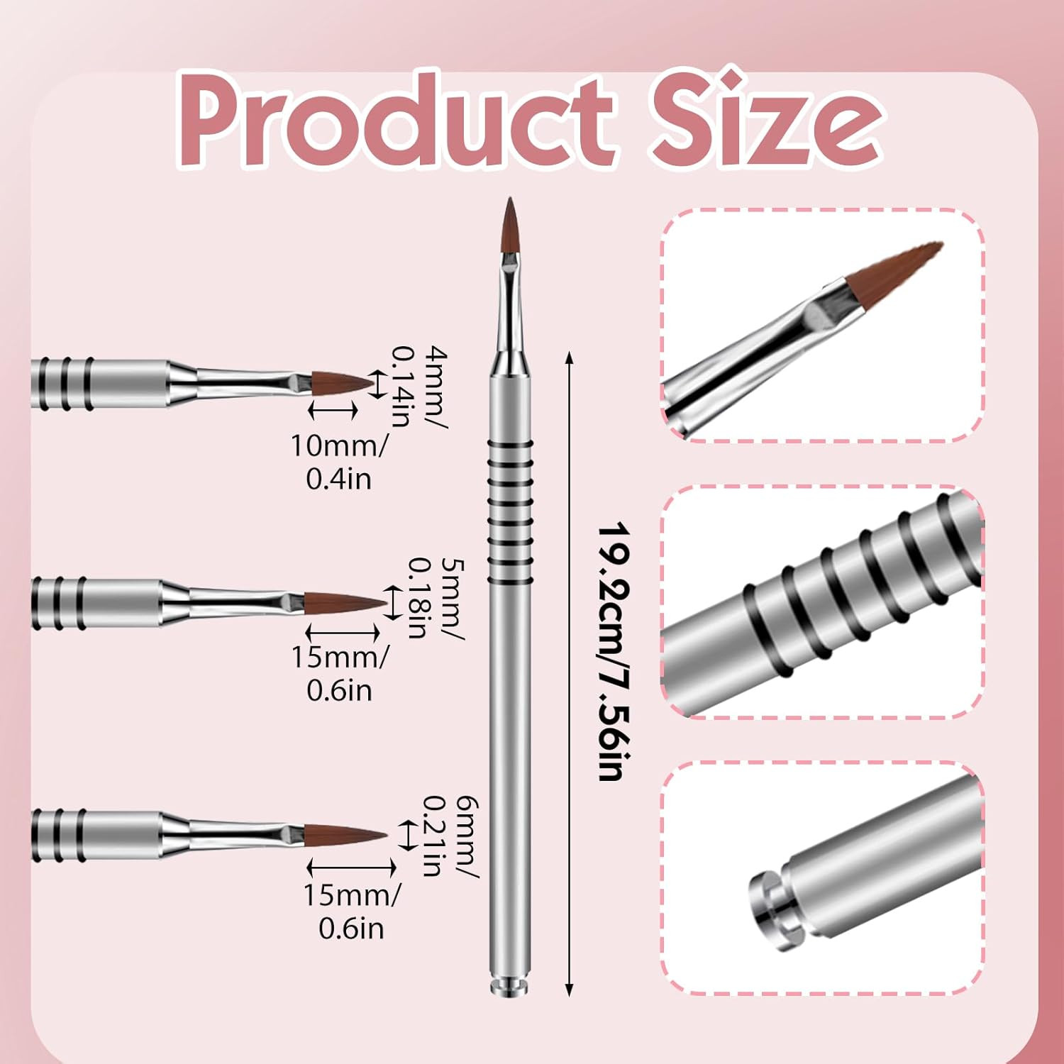 3 Pack 3D Flower Brush for Acrylic Nail Brush #2#4#5 Kolinsky Nail Art Brushes f
