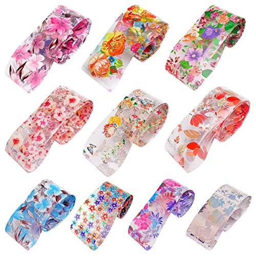 50 Sheets Cheetah Print Nail Foil Stickers Set Solid Color Laser Flower