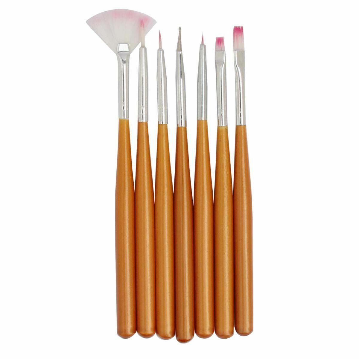1Set 7pcs Wooden Nail Art Acrylic UV Gel Tips Extension Builder Brush Pen
