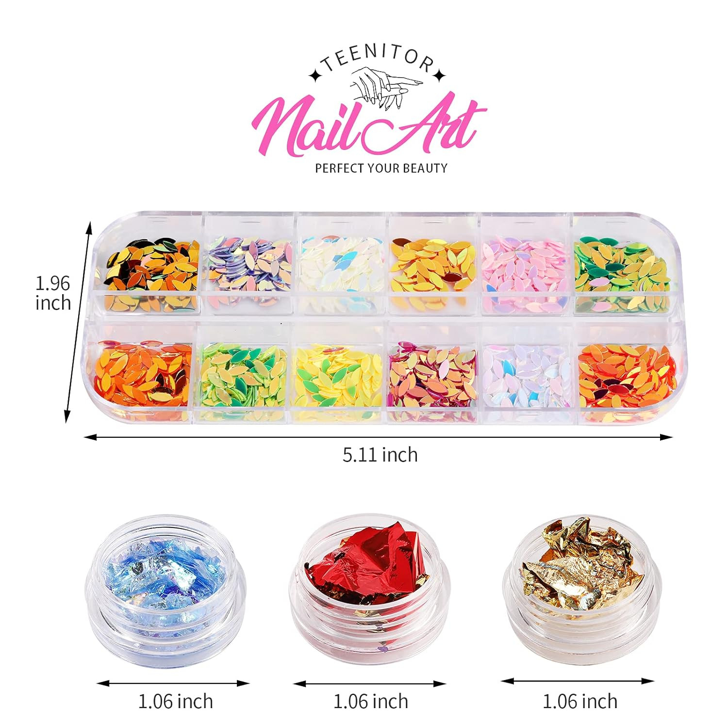 Nail Art Rhinestone & Flake Kit – 41 Boxes of Nail Gems & Accessories