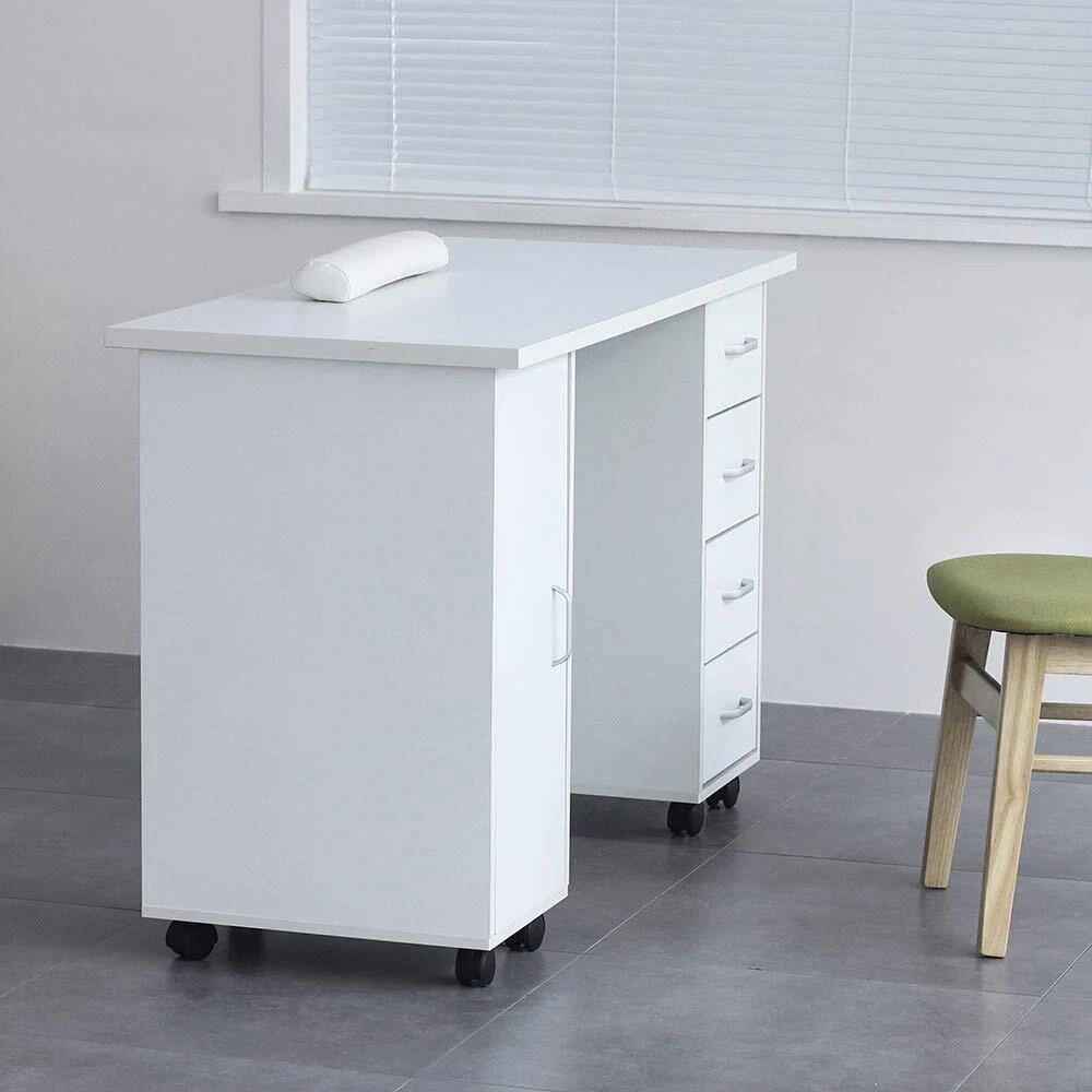 Manicure Nail Table Station Spa Beauty Salon Wheel Desk With Door & 4 Drawers