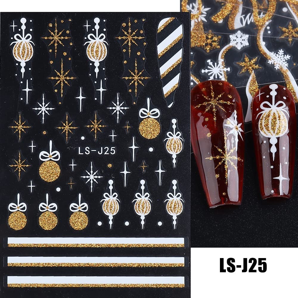 8 Sheets Glitter Christmas Nail Art Stickers Decals Self-Adhesive Holiday Gol…