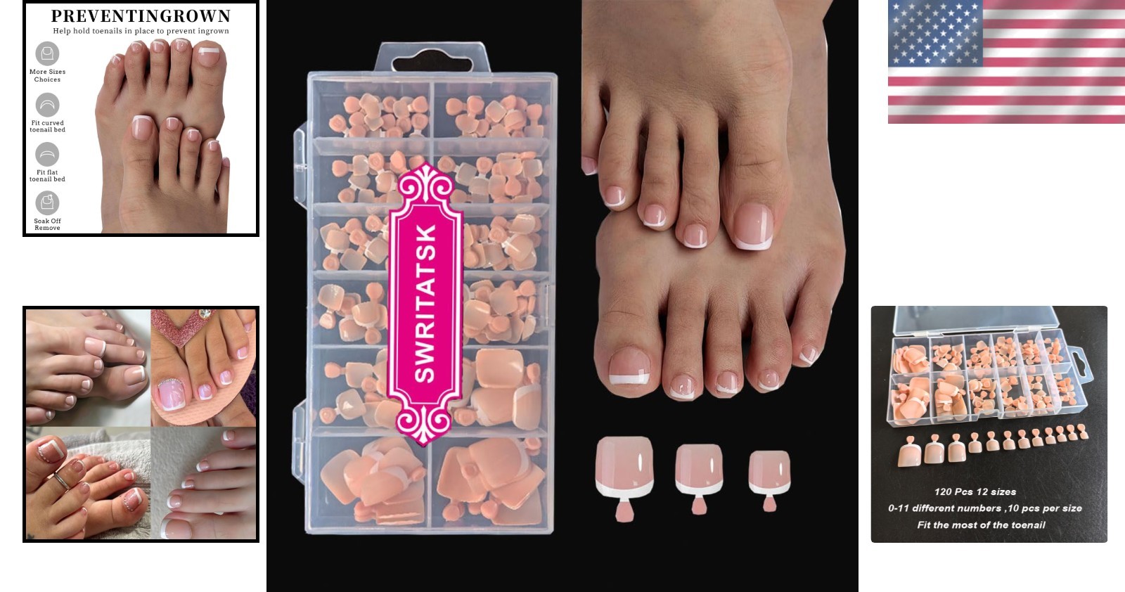 Stylish French Nude Press On Toenails – 120Pcs for Unique Toe Nail Designs