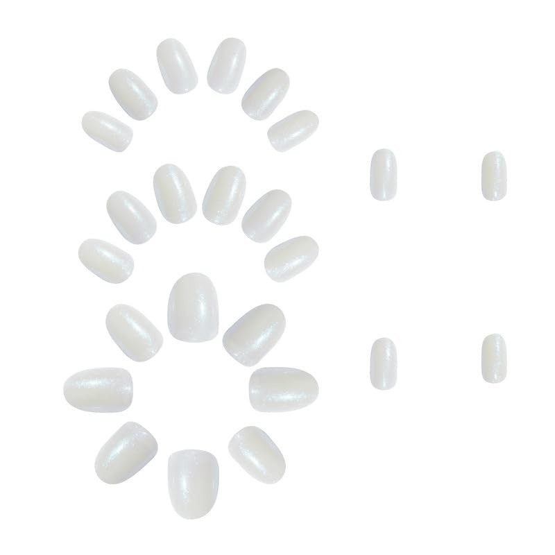 Press on Nails Short Almond Fake Nails Aurora False Nails with White Chrome