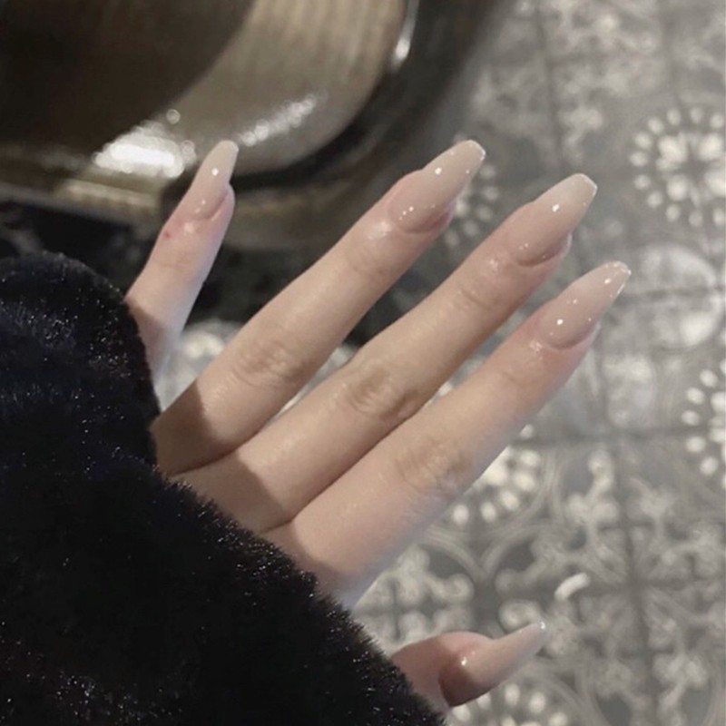 48pcs Almond Press on Nails, Nude Gradient Solid Gloss Natural Plain Nails