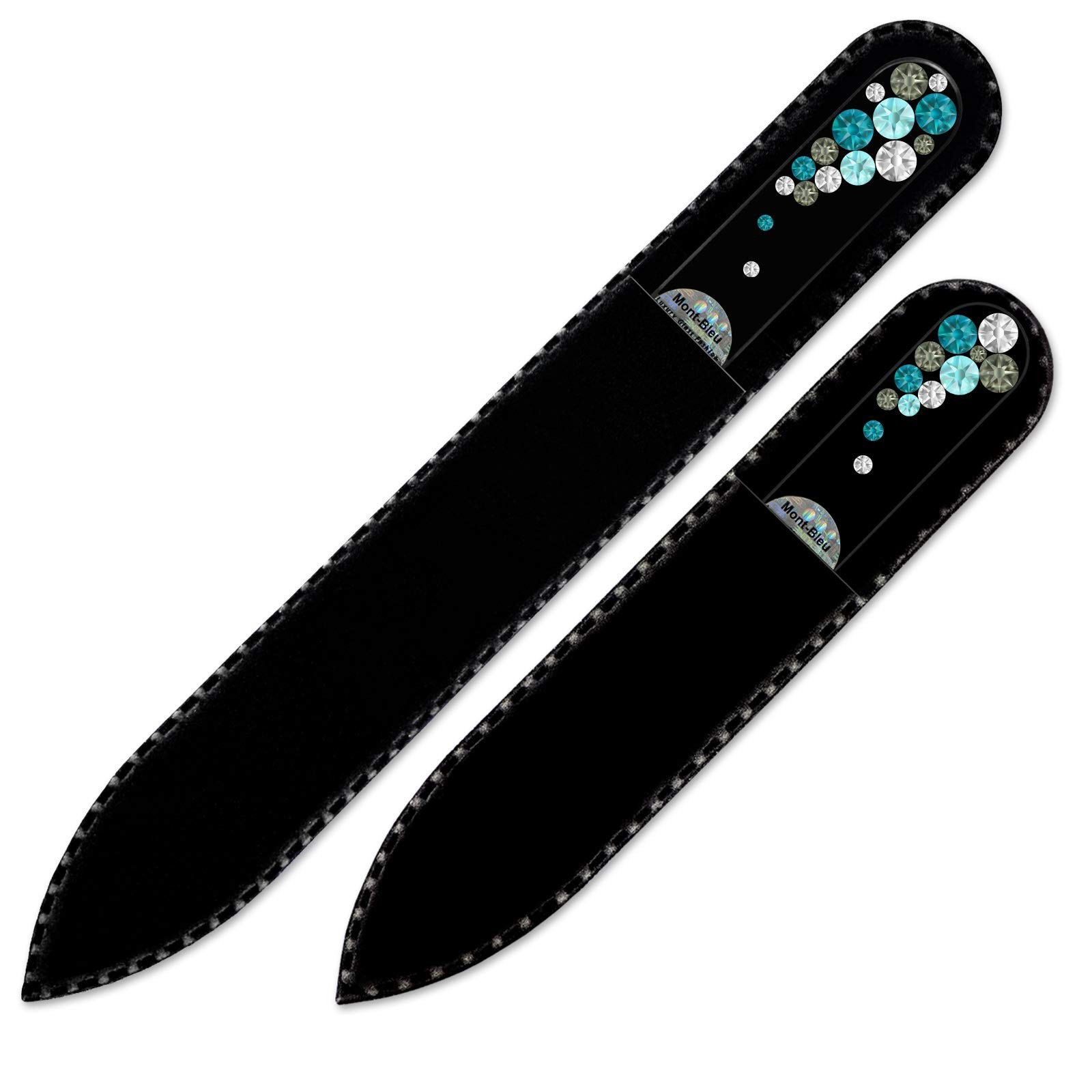 Mont Bleu Set of 2 Glass Nail Files Hand Decorated with Crystals – in Black V…