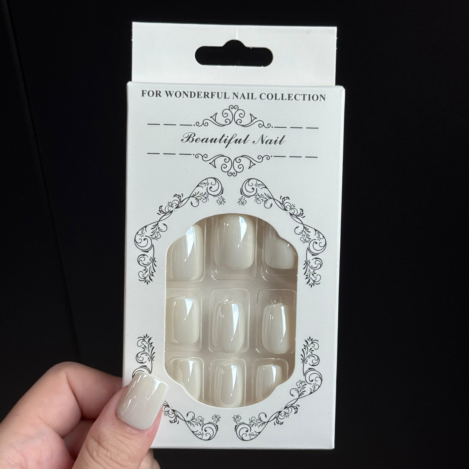 Glossy Milky White Short Square Press-On Nails 24Pcs Fake Nails with Full Prep