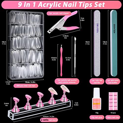 600PCS Clear Coffin Nail Tips Set Clear Acrylic Full Cover Nail Tips Set-Clear