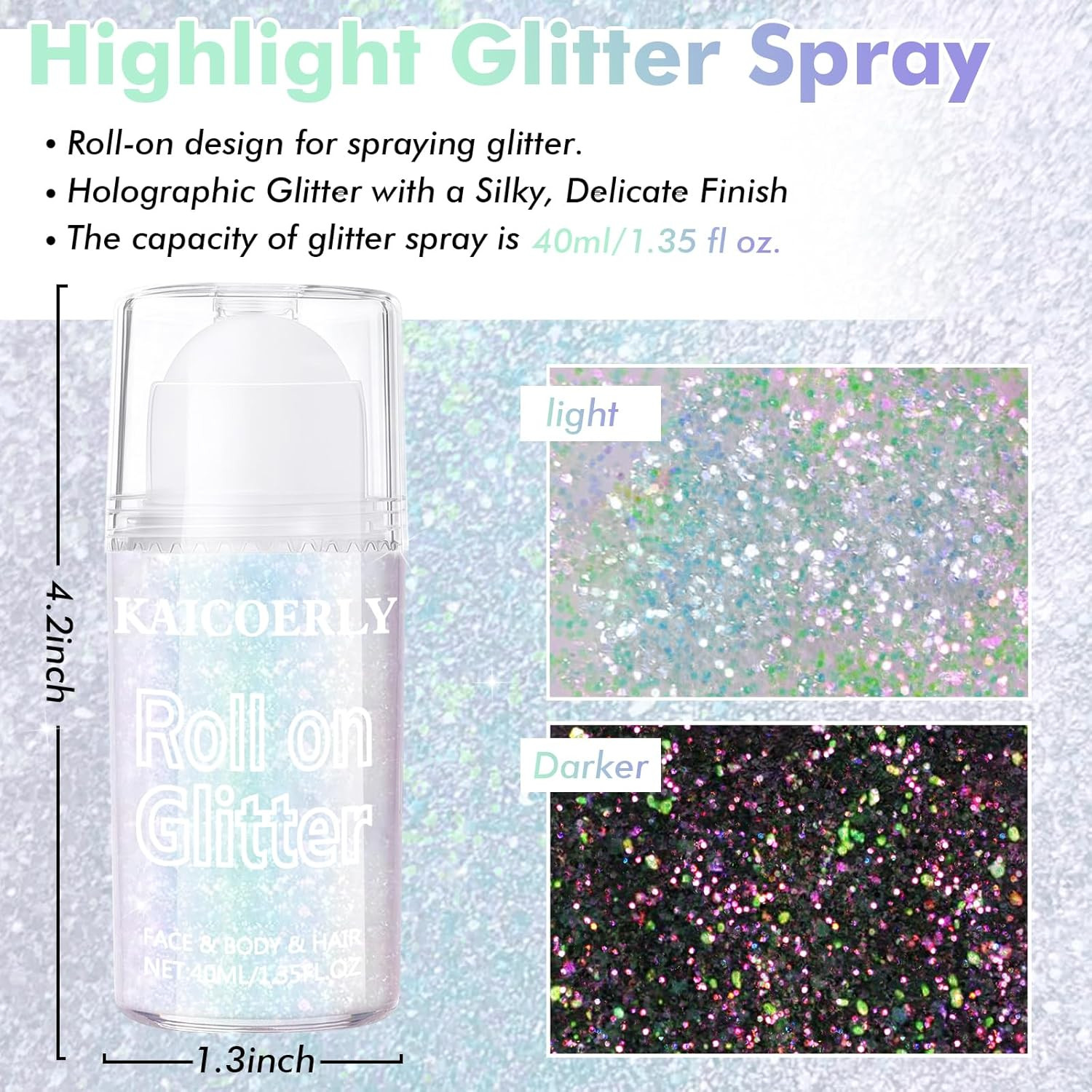 Roll-On Holographic Body Glitter Gel for Women, Sparkle Chunky Glitter Makeup fo