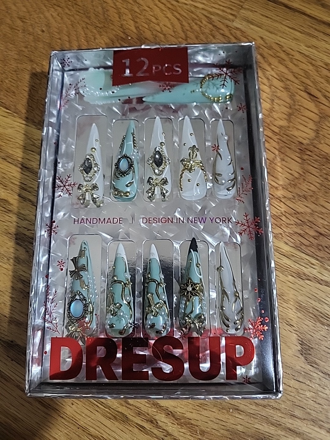 Dresup Handmade Stiletto Long Nails REGAL FEATHER ADORNMENT New/Boxed