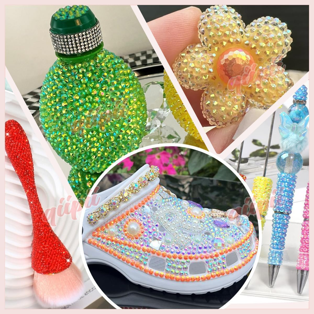 Qiipii Light Pink AB Resin Rhinestones W B7000 Glue for Bedazzling Crafting Flat