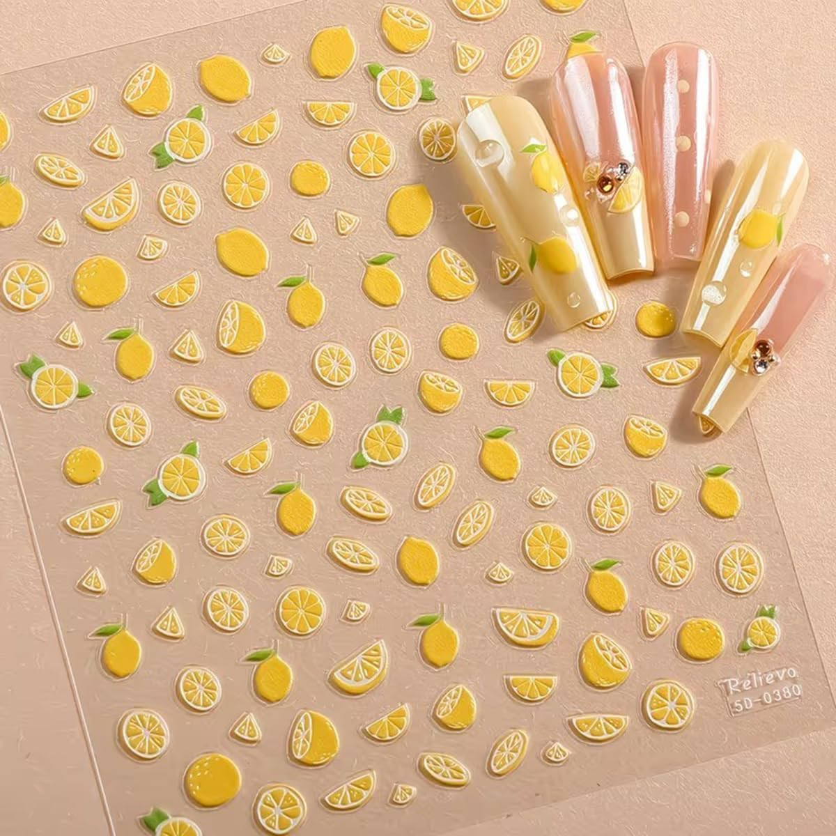 Lemon Nail Art Stickers Decals 5D Embossed Summer Lemon Nail Decals 1PCS Fruit S