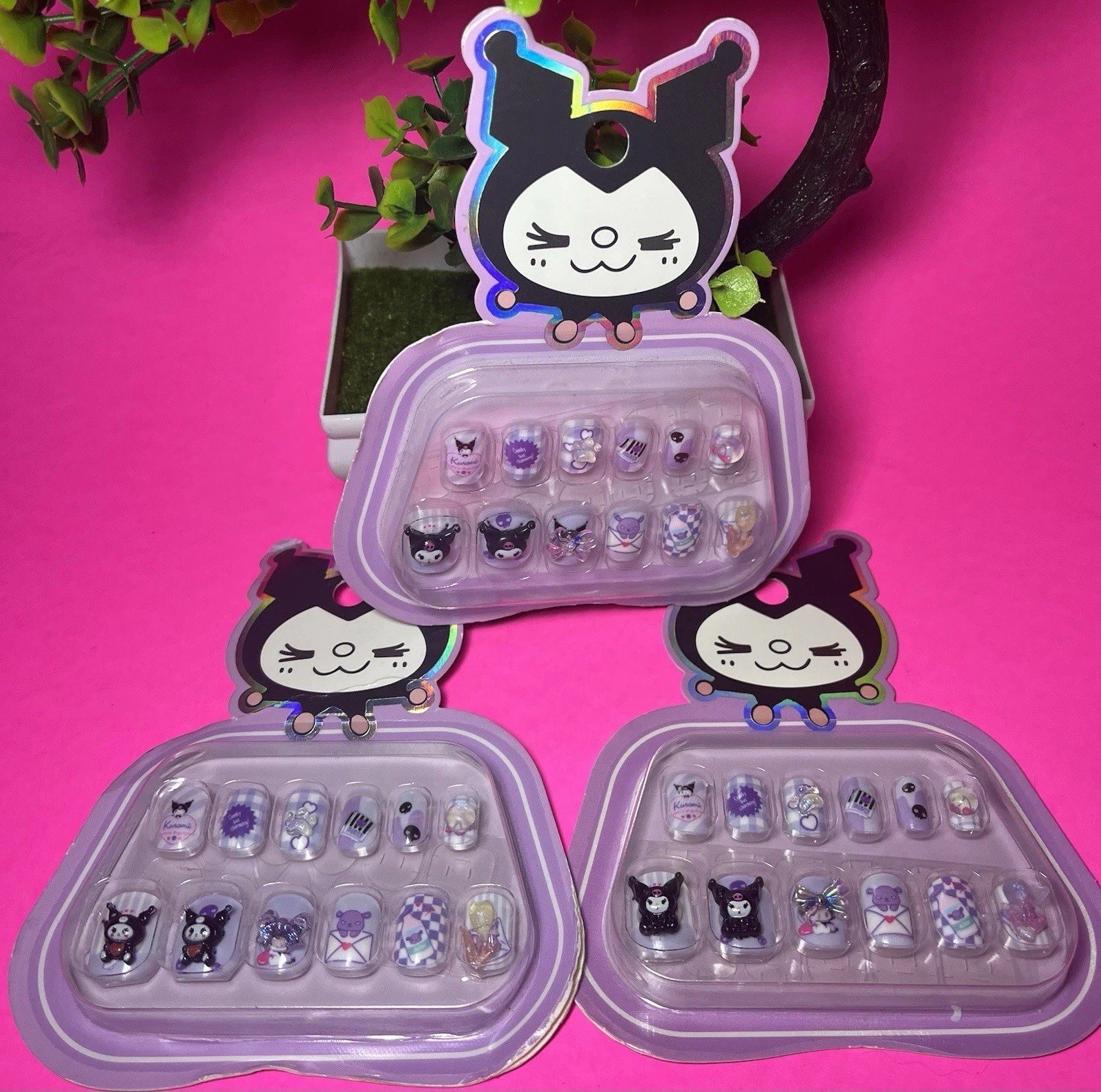 3PC Cute Kuromi Cartoon Press On Nails