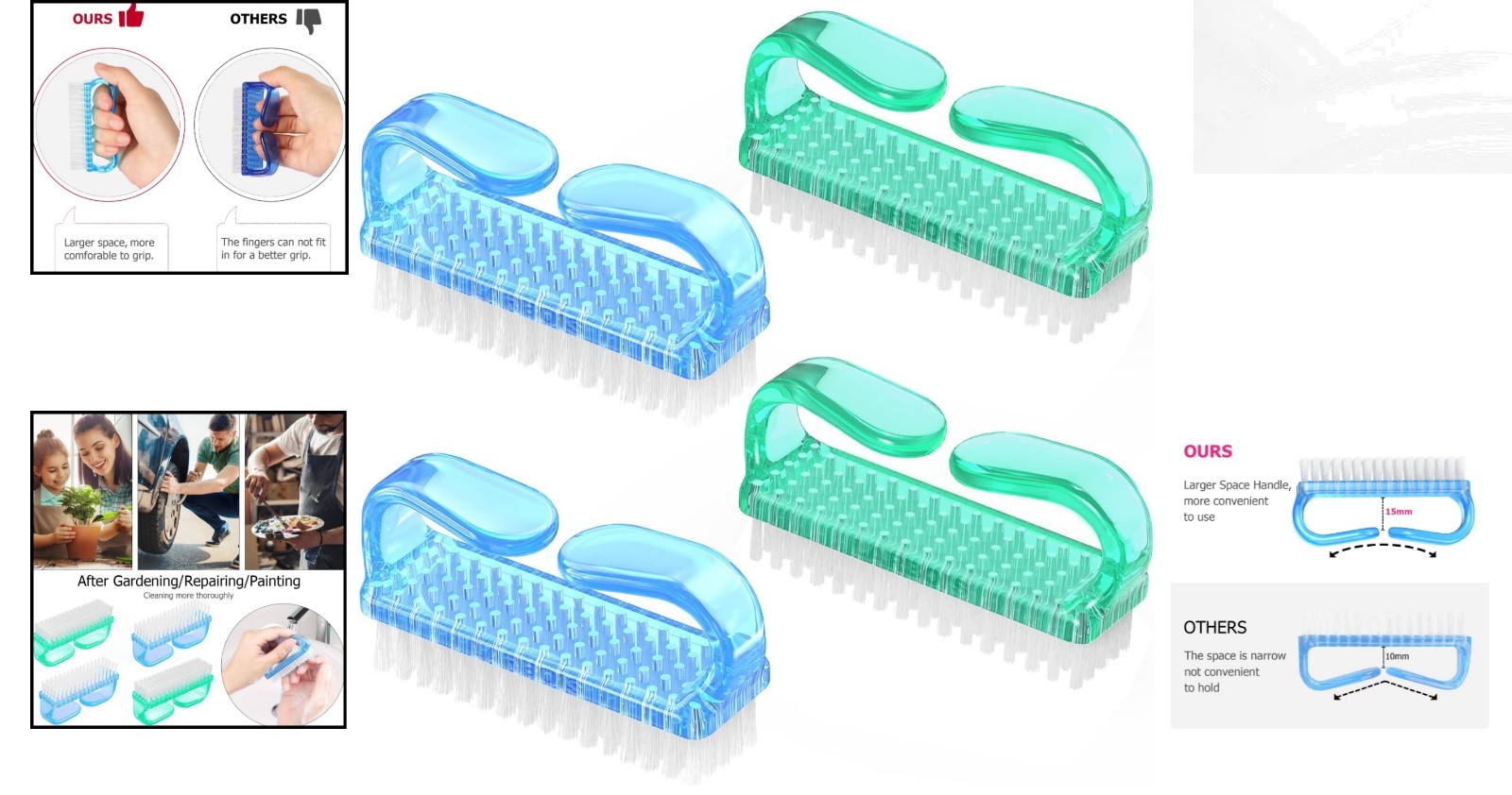 Gentle Clean Fingernail Brush Kit – Ideal for Home & Travel, 4 Brushes Included