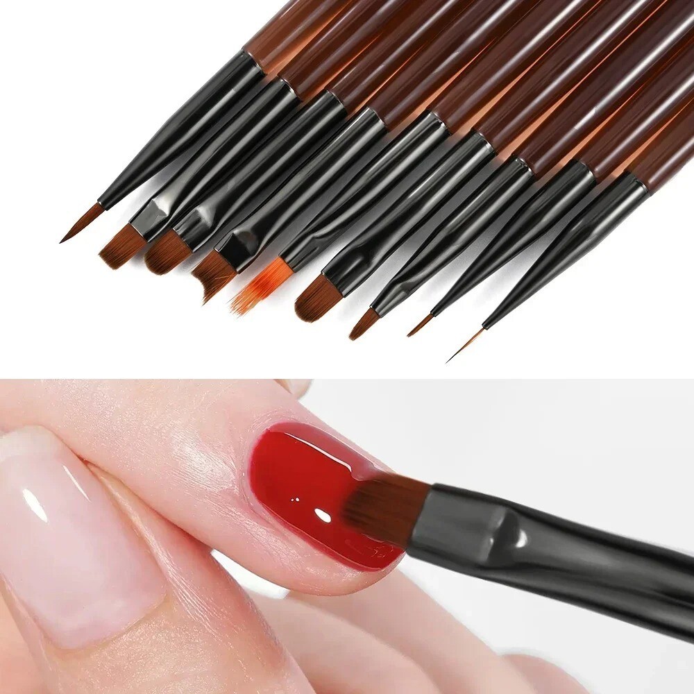 9PCS Nail Art Brush Set Gel Acrylic Liner Pen Detail Painting Manicure Tools UK